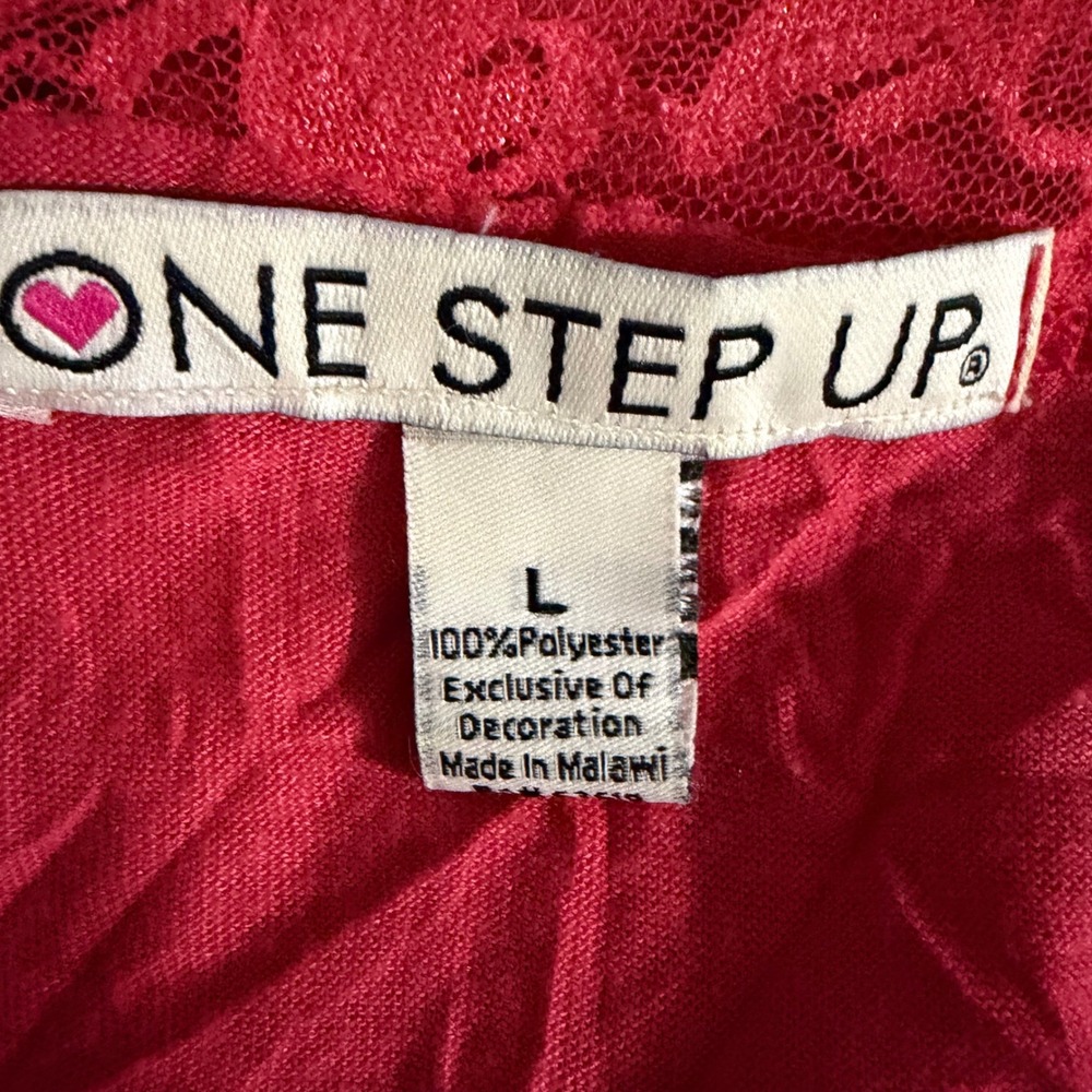 One Step Up Y2K Camisole Large Pink Lace Trim Crinkle Button Front Boho Tank Top - Picture 6 of 7